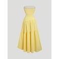 thumbnail image 2 of Women's Yellow Solid Ruched Strapless Simple Fashion Casual Holiday Beach Date Swing A-Line Dress Spring Summer, 2 of 6