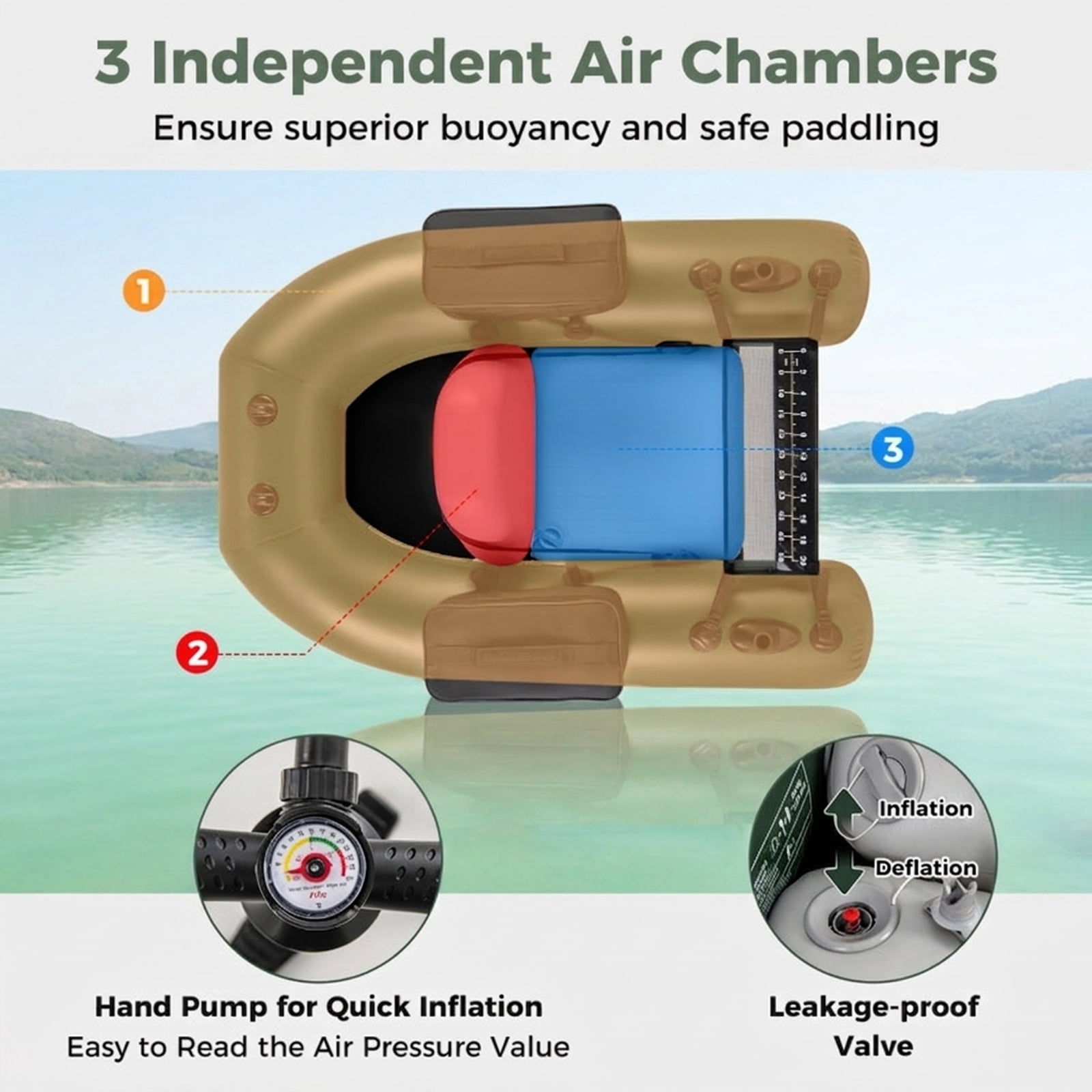 Airfind Inflatable Float Tube for Fly Fishing with Storage Pockets and Included Pump and Repair Kit for Lake and River Angling, Camouflage