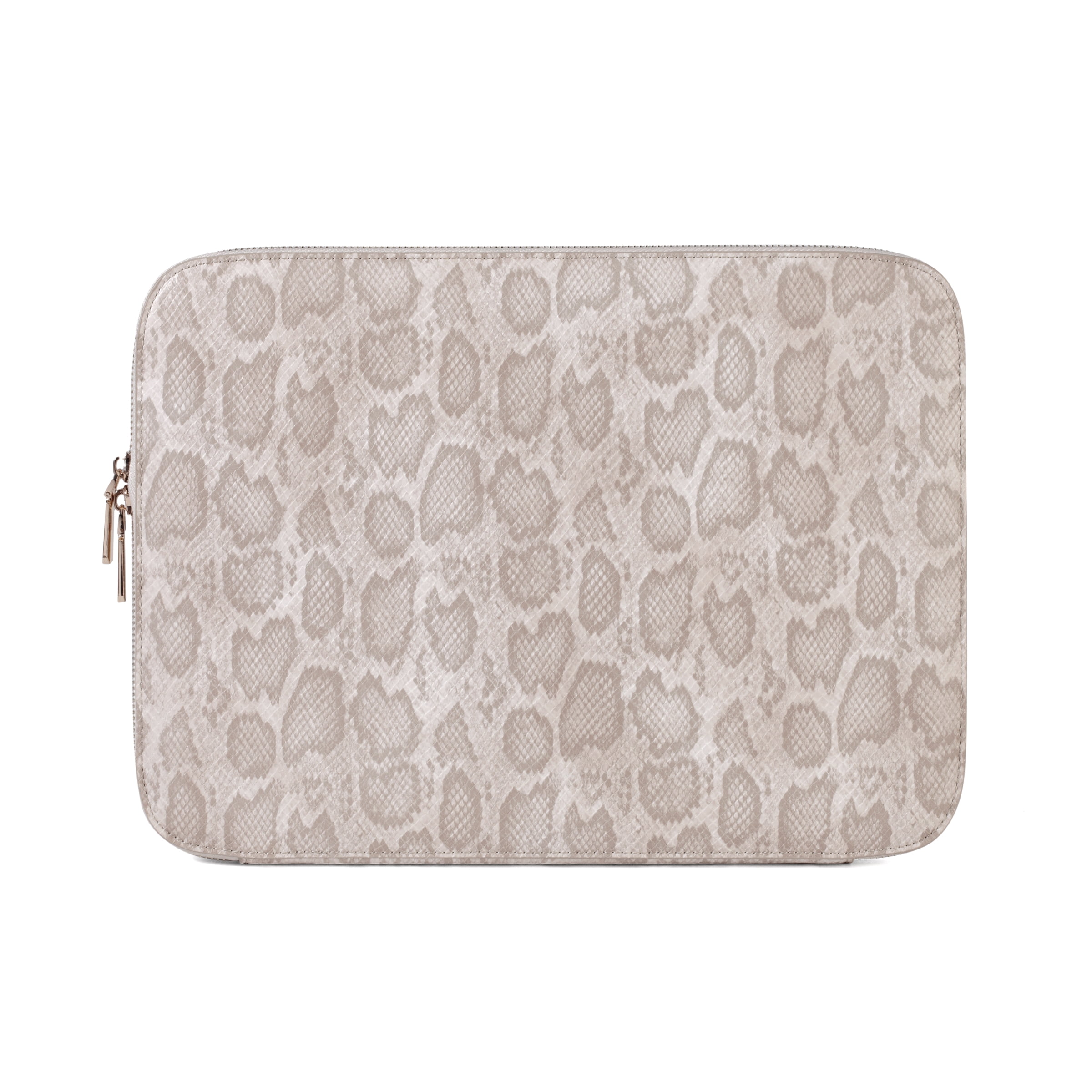 Daisy Rose Protective Laptop Sleeve Case for 13 Inch Laptop with Slip Pocket - Luxury PU Vegan Leather Shock Absorbant Hard Case for Work and School - Cream Snake