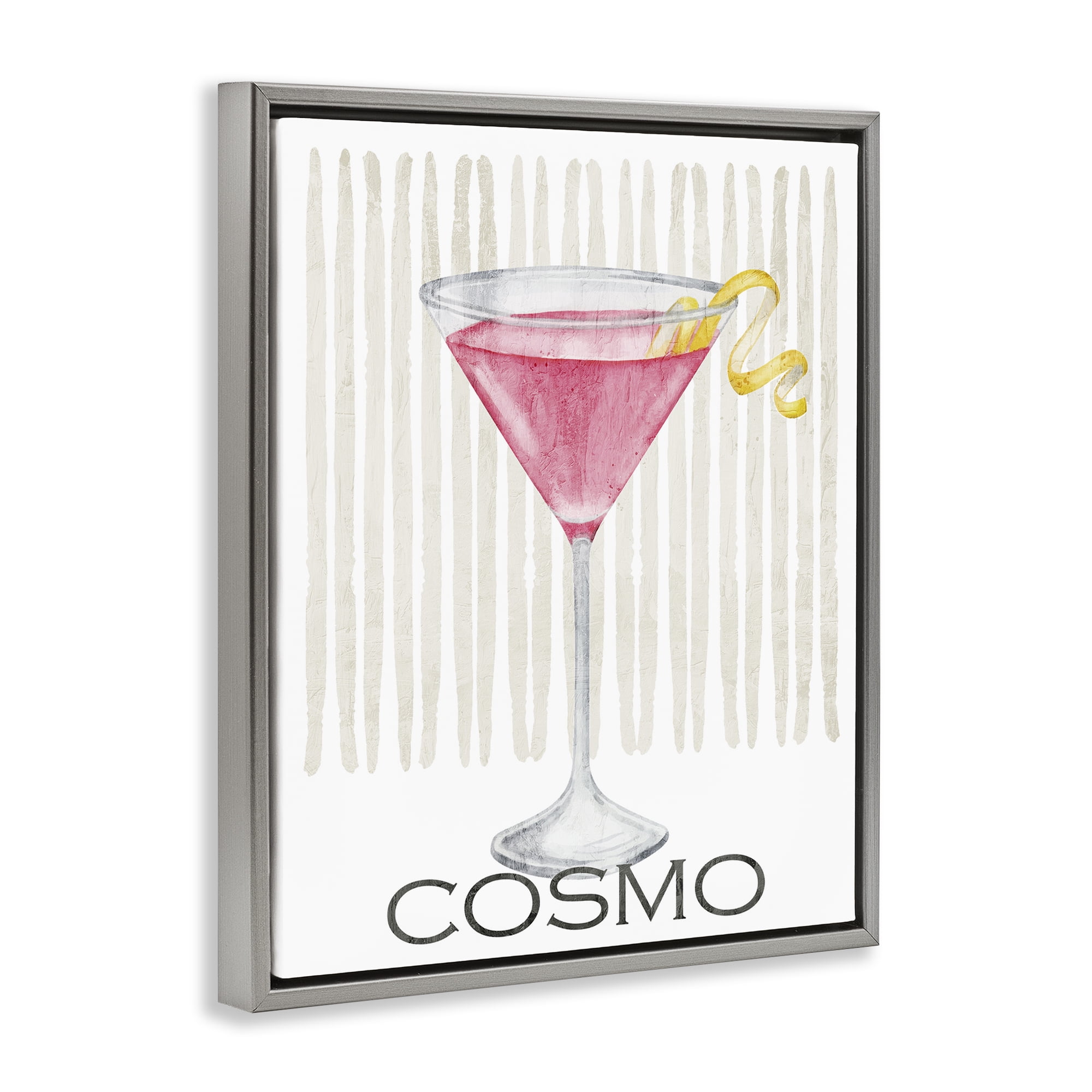 Stupell Industries Pink Cosmo on Stripes Gray Framed Floater Canvas Wall Art, design by Kim Allen