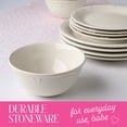 thumbnail image 5 of Paris Hilton London Collection 12-Piece Stoneware Dinnerware Set, Plates & Bowls Dish Set, Service for 4, Microwave & Dishwasher Safe, White with Bow Design, 5 of 7