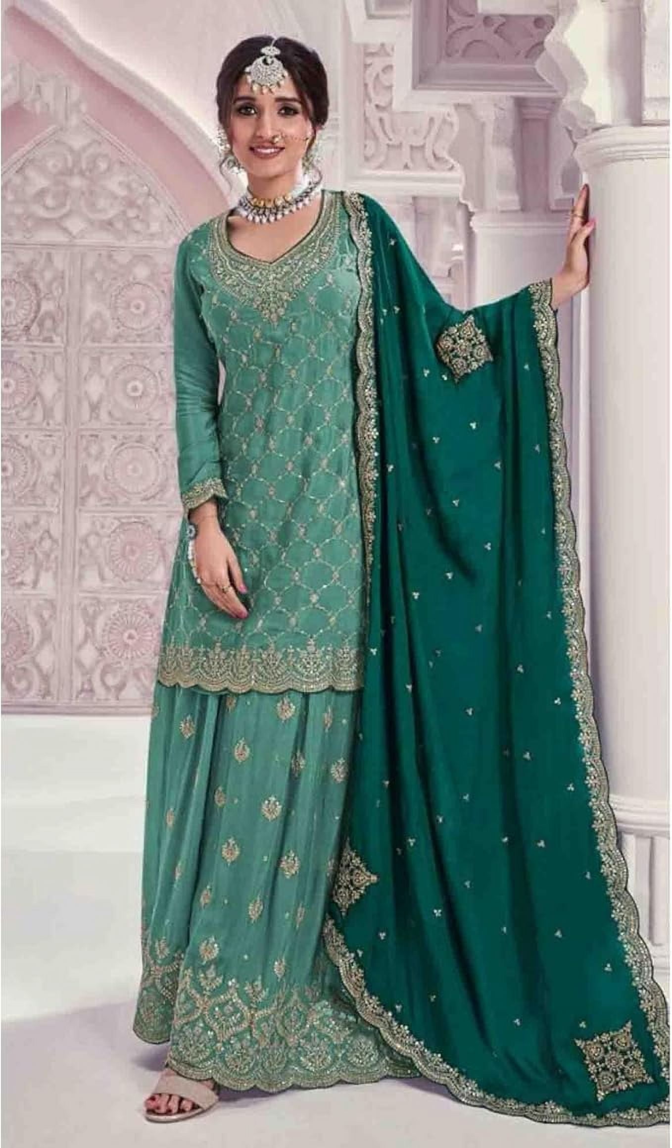 Pakistani Eid Special Sharara Suits Indian Designer sewn Salwar Kameez Dress ( Teal Green, L - 42 ), Women's, Size: Large - 42