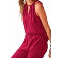 thumbnail image 3 of Women'S Hollow Out Halter Neck Sleeveless Top & Wide Leg Pants, Summer Casual Outfit Set Wine Red XL, 3 of 9