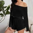 thumbnail image 2 of cfhntfmh 2 Piece Lounge Outfit for Women Comfy Knit off Shoulder Long Sleeve Crop Tops Soft Shorts Matching Homewear Sets, 2 of 5