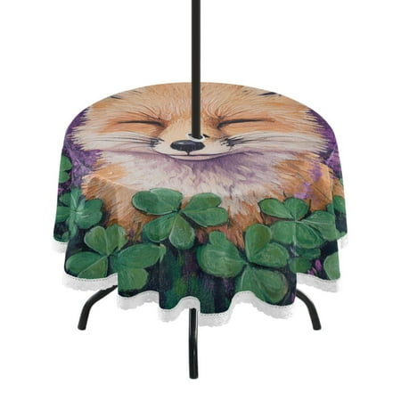 

Round Tablecloth 60*60 Inches Round Tablecloth Outdoor Style Tablecloth With Umbrella Holes Tablecloth Outdoor Suitable For Kitchens and Dining Rooms Cute Sleeping Fox