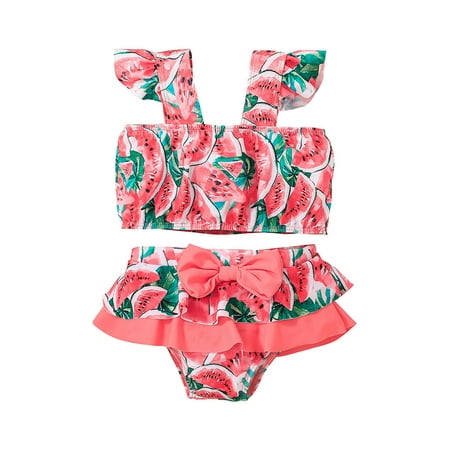 

NECHOLOGY 24 Month Bathing Suit Girl Swimsuit Bathing Kid Print Two-piece Ruffles Suit Girls Baby Girls Bathing Suits Size 12 Swimwear Watermelon Red 3-4 Years