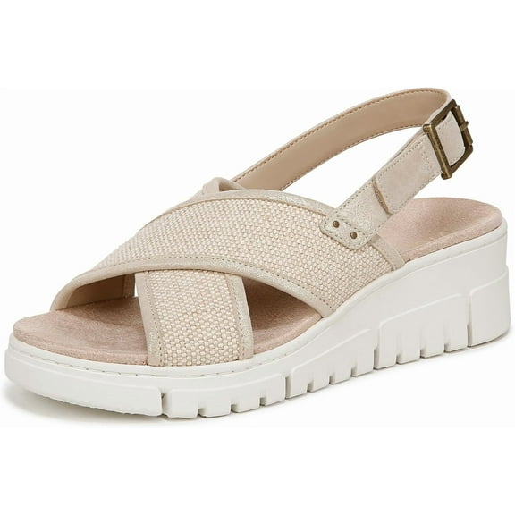 Vionic Uptown Sonoma Slingback Platform Wedge Sandal Beige Canvas 7W