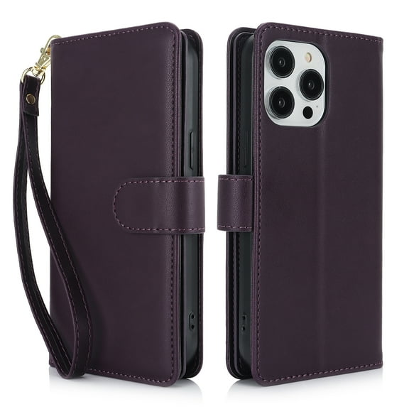 TECH CIRCLE For iPhone 15 Plus Wallet Case with Card Holder,PU Leather Flip Folio Shell Magnetic Closure Wrist Strap Kickstand Shockproof Protective Cover for Apple iPhone 15 Plus 6.7" 2023,Darkpurple