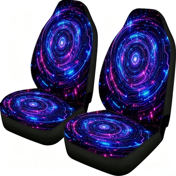 Odenmar Neon Circuit Portal Print Car Seat Covers 2 Piece, Mesh Fabric Front Seat Protectors Universal Fit for Cars SUVs Trucks Vans