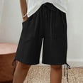 thumbnail image 2 of GUACER Womens Wide Leg Shorts Casual Drawstring Elastic Waist Linen Summer Bermuda Shorts with Pockets Hem Tie, 2 of 9