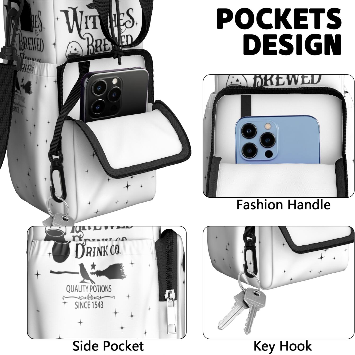 Insulated Water Bottle Carrier Bag Sleeve with Strap Crossbody for 20/24/32/40oz Tumbler,Halloween Nightmare Before Water Bottle Holder Sling Bag with Pocket Gifts for Women Men Adults