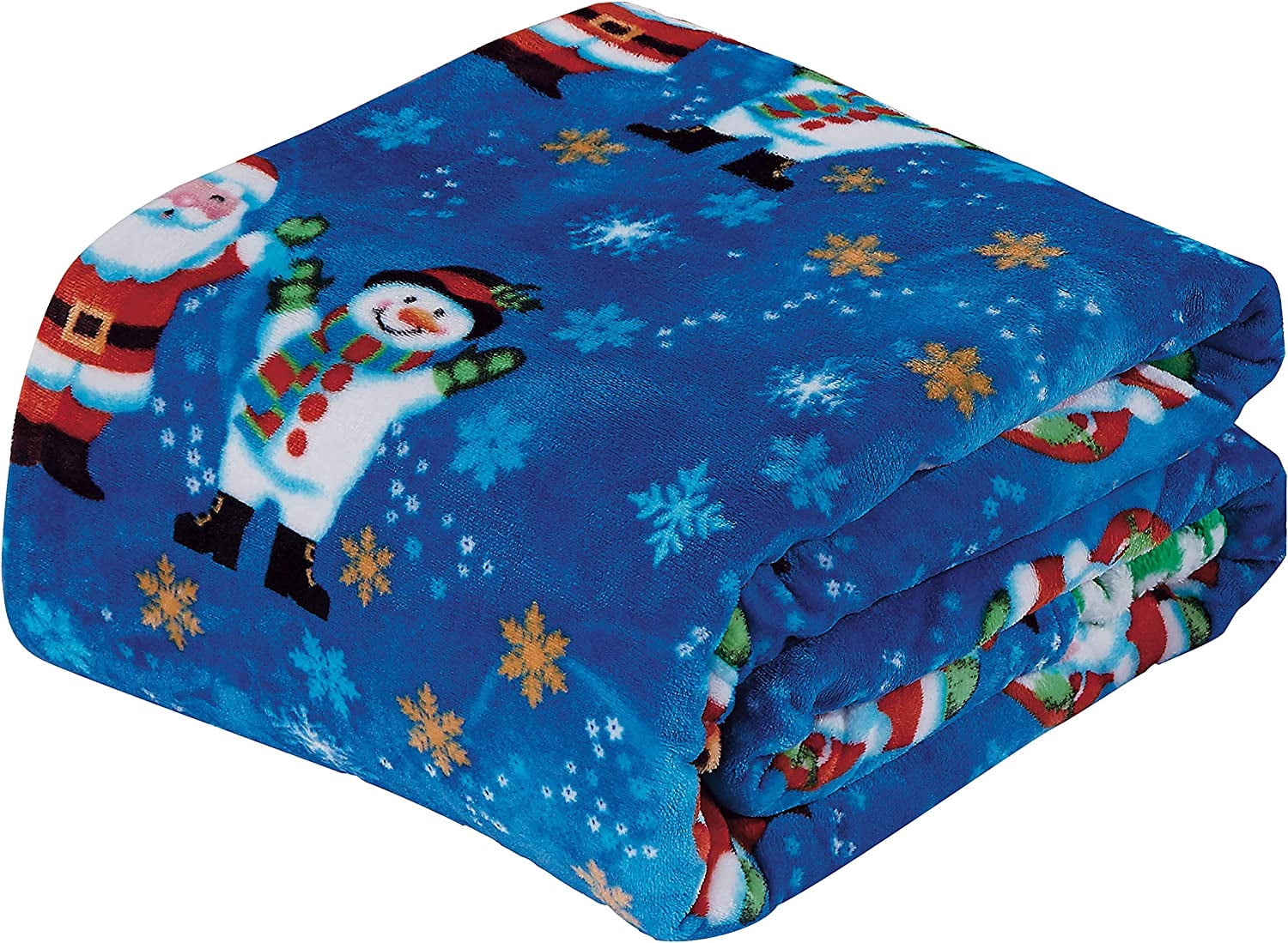 Holiday Blanket, Printed Soft Plush Throw, Christmas Theme Home Décor Fuzzy Warm & Cozy, for Bedding, Couch & Gift, 50” x 60” - Santa-Snowman