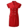 thumbnail image 3 of Aayomet Womens Jumpsuits Casual Women's Fashionable Solid Color Double Suit Blazer Collar Flare Sleeve Dress,Red L, 3 of 5
