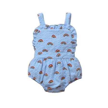 

Xingqing Girl’s Rainbow Printed Romper Sleeveless Ruffled Neck Bodysuit 0-6 Months