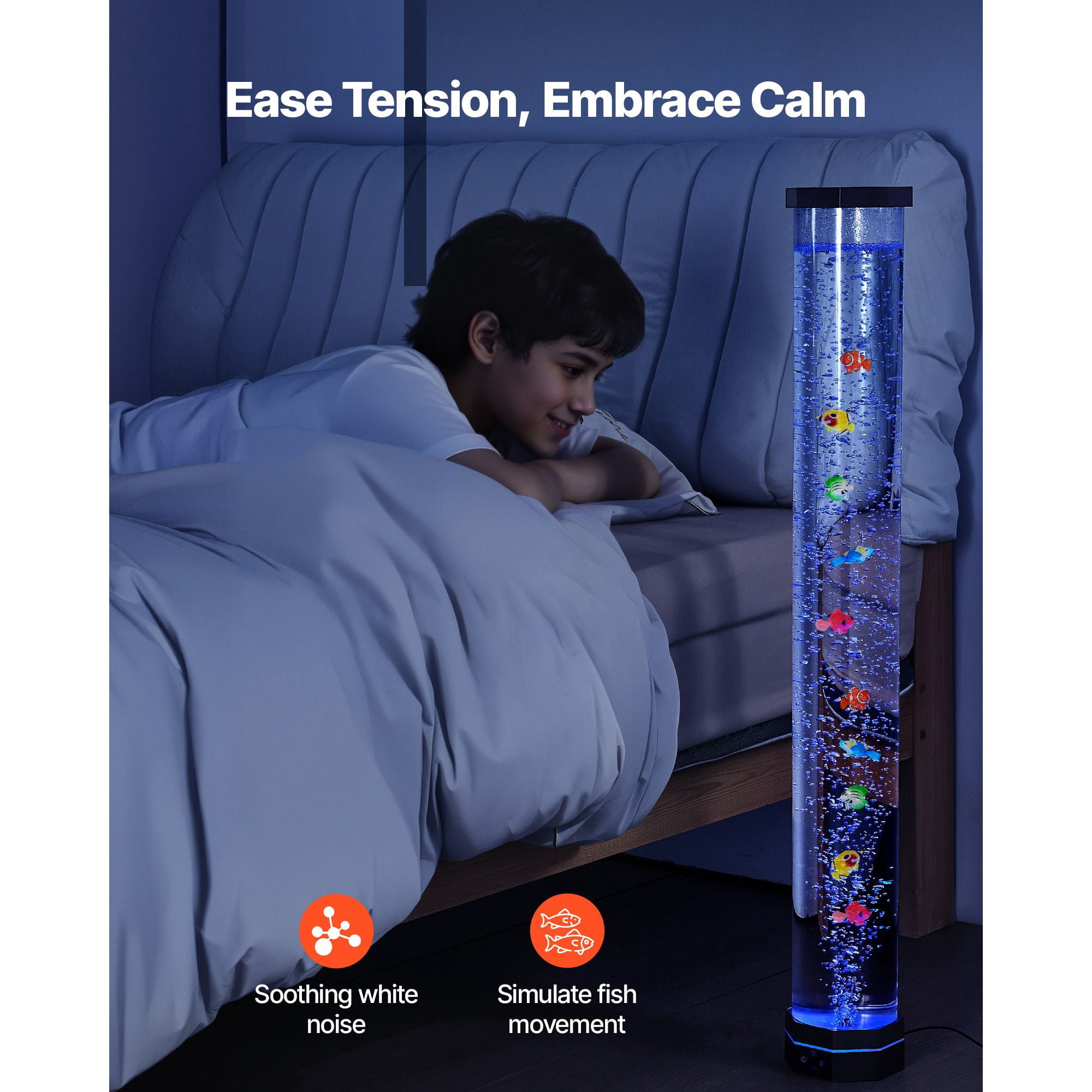 Bubble Lamp Floor-Standing 39 Inch 16 Color Remote Control Anti-Tip 40-45dB for Autism ADHD Anxiety Relief