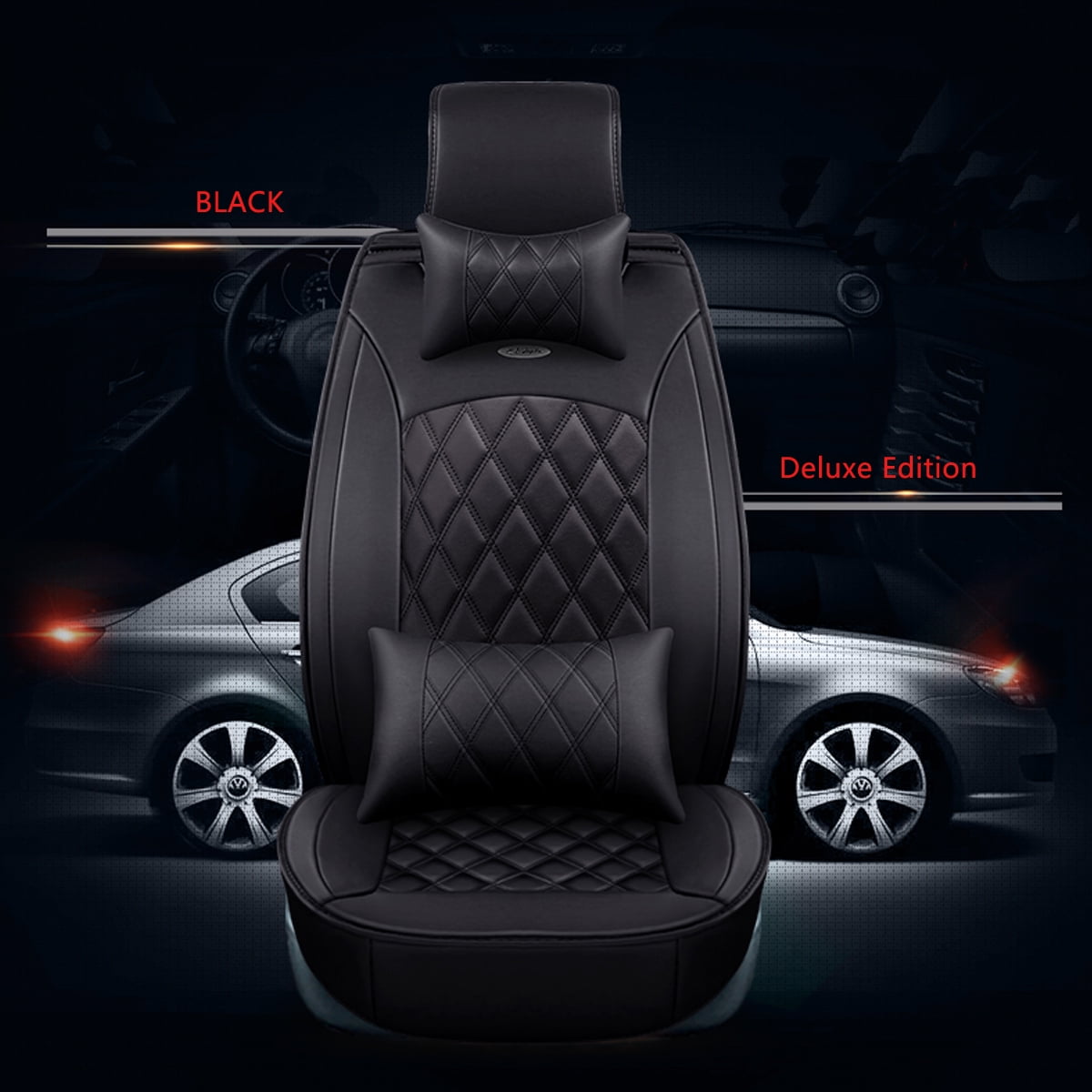 Black Luxury Full Seat Microfiber Leather 6D Surround Car Seat Cover Set Cushion 