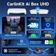 CarlinKit CarPlay Ai TV Box UHD, 3 in 1 Wireless CarPlay&Android Auto Adapter, Android 13.0, for Netflix YouTube, 8GB+128GB, for Wired CP&AA Cars
