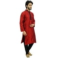 thumbnail image 4 of Atasi Men's Kurta Pyjama Set Maroon Dupion Ethnic Bollywood Shirt-Small, 4 of 7