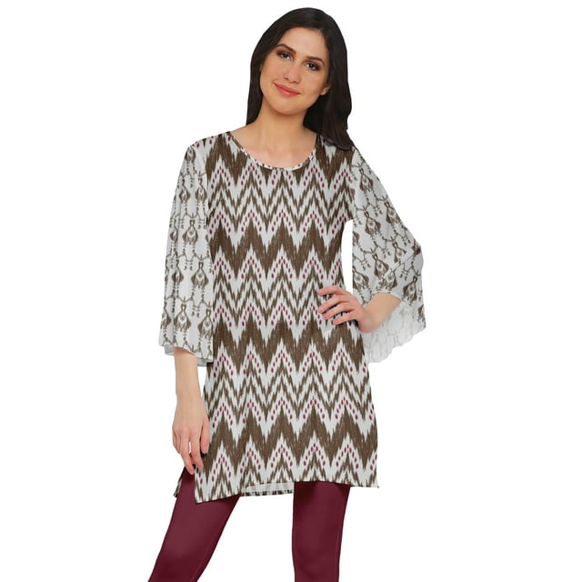 Moomaya Kurtis Courtes en Poly-Crêpe pour Femmes, Robe à Manches Kimono Imprimée, Haut Indien
