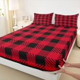 thumbnail image 3 of Homewish Fashion Abstract Adult Queen Sheet Sets, Square Patchwork Fitted and Flat Sheet, Vintage Black Red Buffalo Luxury Bedroom Decor, 4-Piece, 3 of 7