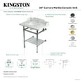 thumbnail image 4 of Kingston Brass LMS30MBSQB1 Pemberton 30" Carrara Marble Console Sink with Brass Legs and Shelf (8-Inch, 3-Hole), Carrara Marble White/Polished Chrome, 4 of 4