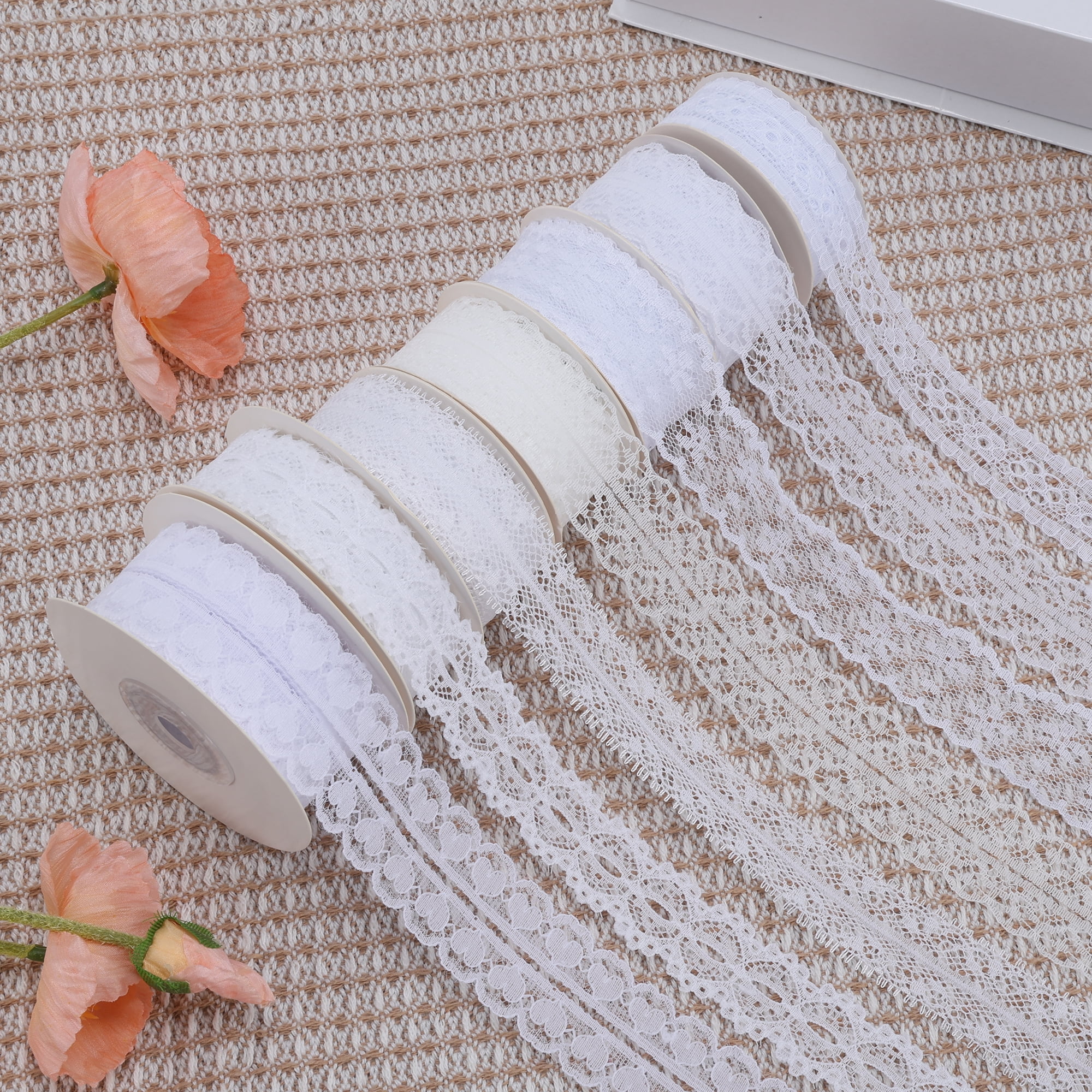 Unique Bargains Reusable Lace Gift Ribbon for Crafting Projects White Lace Style 2 0.79" x 29.53"