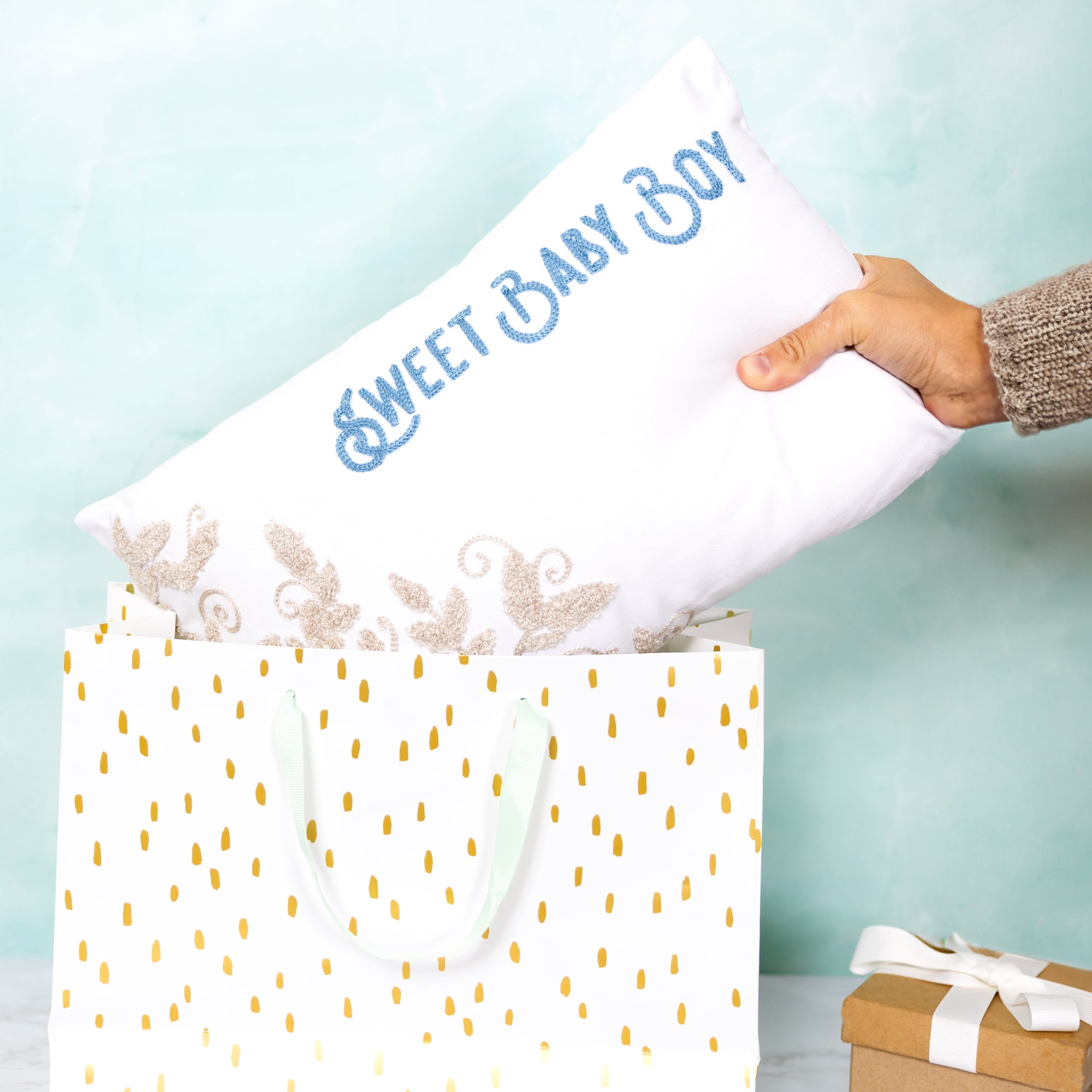 Pavilion Gift Company - Baby Boy - Vines - 16" x 10" Punch Needle Embroidered Pillow