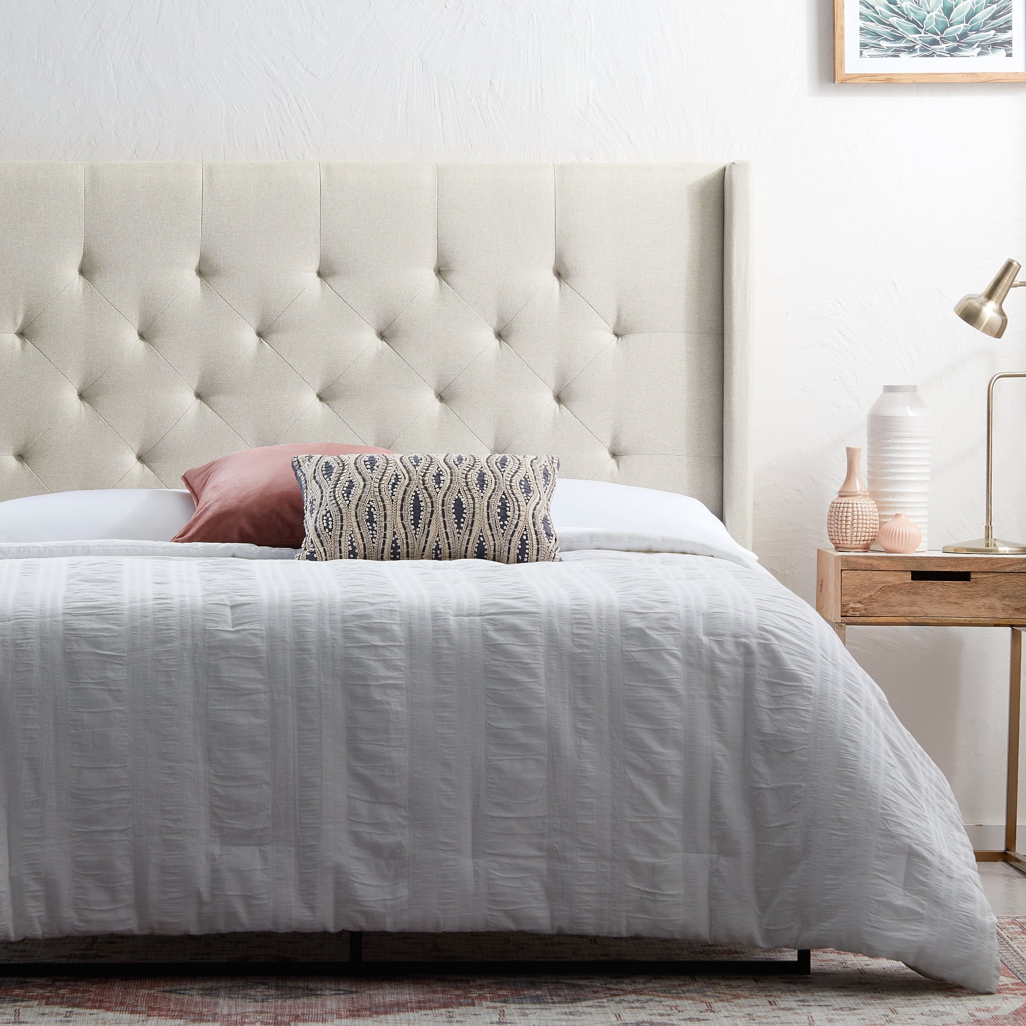 Rest Haven Providence Tufted Wingback Upholstered Headboard, Full, Cream