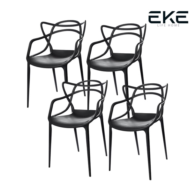 Set De 4 Sillas Comedor Exterior Interior Pvc Negro EKE LIFE HOME GC015