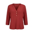 thumbnail image 5 of CYMMPU Women's Summer 3/4 Sleeve Button V Neck Loose Fit Blouse, Casual Lightweight Summer Top for Daily Commute Red XXXXL, 5 of 9