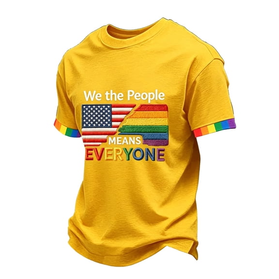 GrmtClth Men's We the People Means Everyone Shirts Pried Rainbow Flag Pattern Top Equality Short Sleeves T-Shirts Lightweight Round Neck Clothes Yellow 2XL