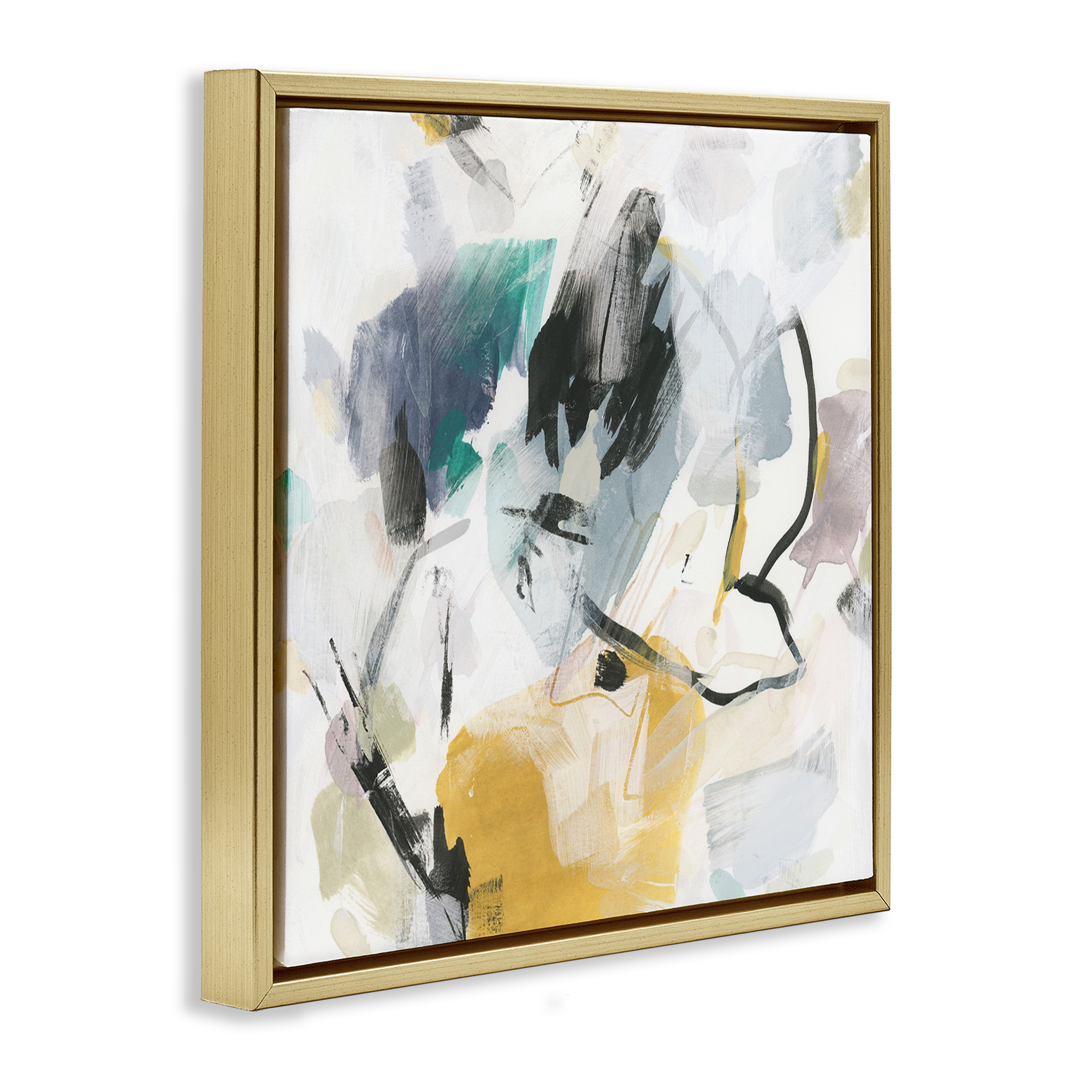 Stupell Industries Chaotic Abstract Yellow Accent Abstract Painting Gold Floater Framed Canvas Art Print Wall Art, 25 x 25
