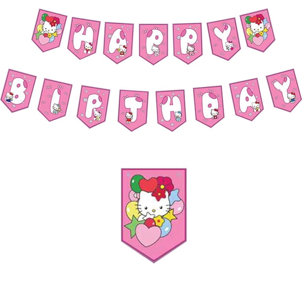 Decoración de fiesta de cumpleaños con tema de Hello Kitty para niños, plato de taza de papel, regalos de globos de gatito rosa, suministros de Decoración de Pastel