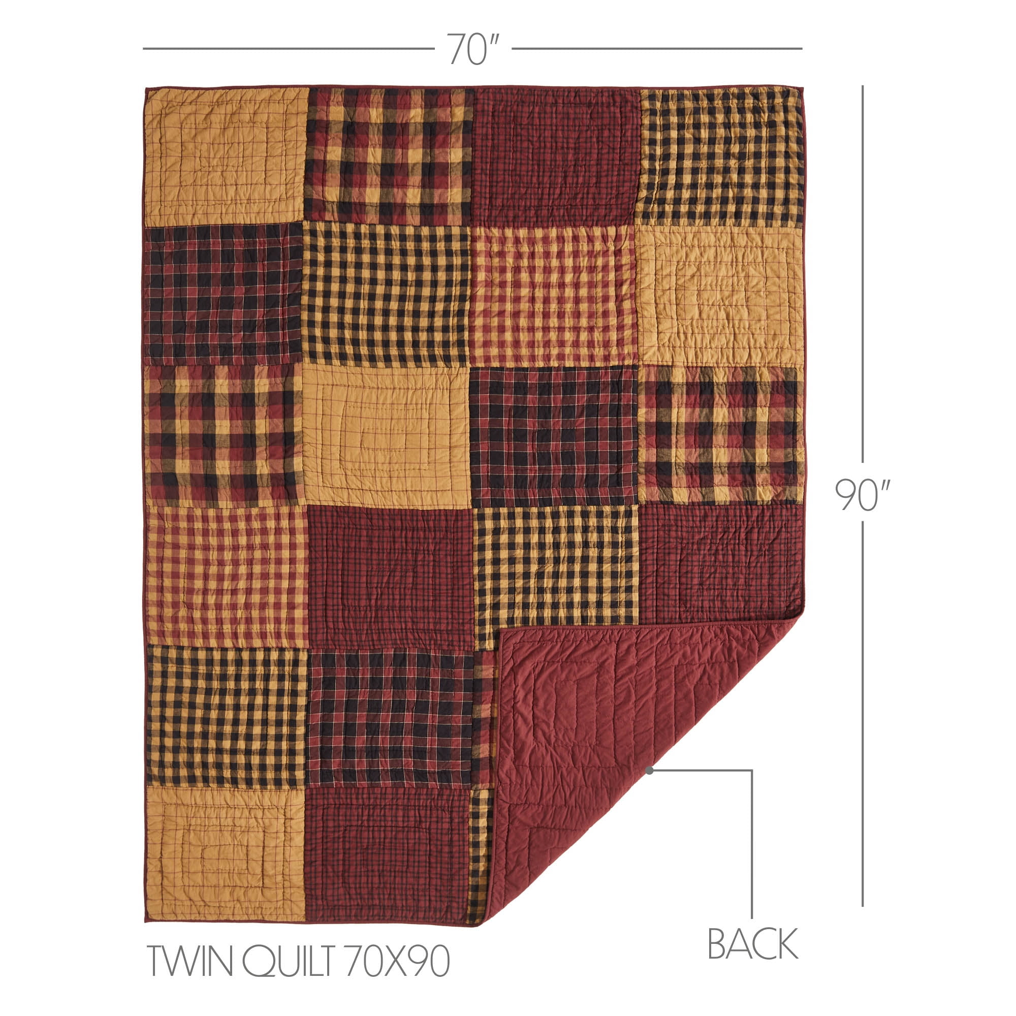 VHC Brands Quilt Twin, Cotton Quilt, Country Bedding, Connell Collection, Size - 90x70, Burgundy