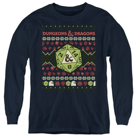 Dungeons And Dragons 20-Sided Dice Ugly Christmas Kids Long Sleeve T Shirt for Youth Boys and Girls