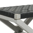 thumbnail image 5 of DecMode Farmhouse Pine Weave Patterned Rectangular Stool with Black Seat and White Distressed Finish, 23"W x 20"H, 5 of 9