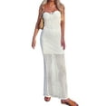 thumbnail image 2 of Genuiskids Genuiskids Women Sexy Bodycon Dress Tube Sleeveless Hollow Out Knit Long Dress with Solid Color Adjustable Straps Summer Clothing Night Out Club Party Streetwear, 2 of 9