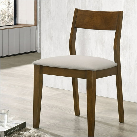 JERFIT Mid-Century Modern Dark Brown Wood Dining Chairs, Set of 2 Upholstered Side Chairs with Beige Fabric Cushions for Kitchen and Dining Room