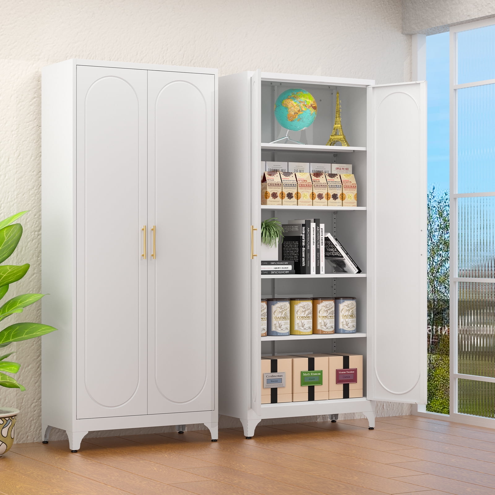 Polup 75" H Metal Storage Cabinet with 2 Doors, 4 Adjustable Shelves