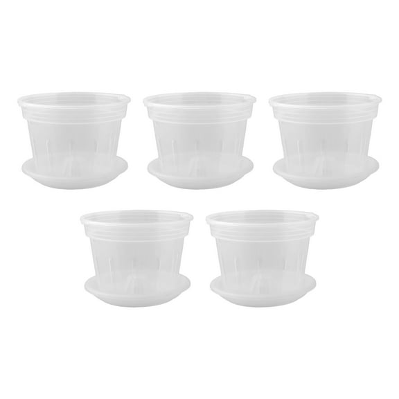 4 Inch 5 Pack Orchid Pots with Holes and Saucers, Clear Plastic Orchid Pots Medium Smile Home