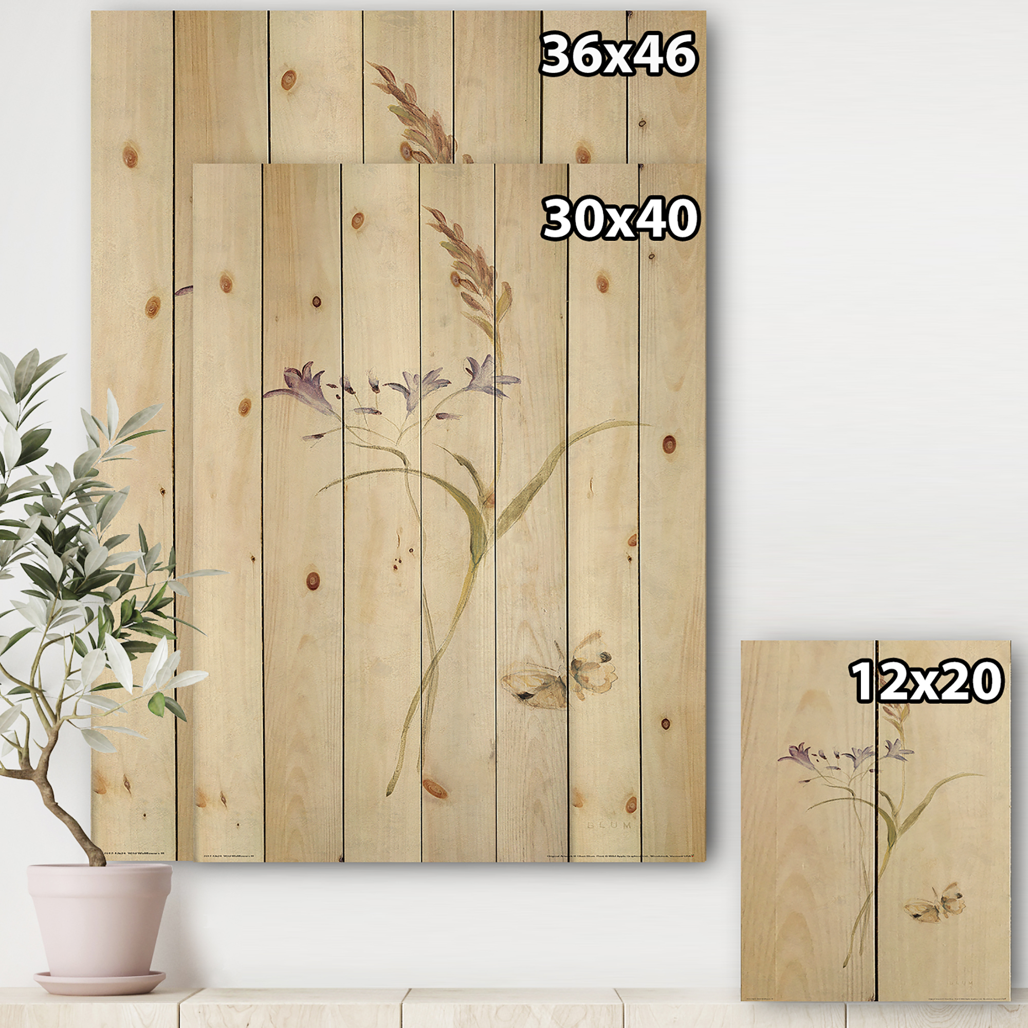 Designart 'Wild Simple Wallflowers I' Farmhouse Print on Natural Pine Wood
