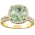 thumbnail image 1 of 14K Yellow Gold Natural Green Amethyst Halo Ring Cushion 9x9mm Diamond Accent, size 8, 1 of 2