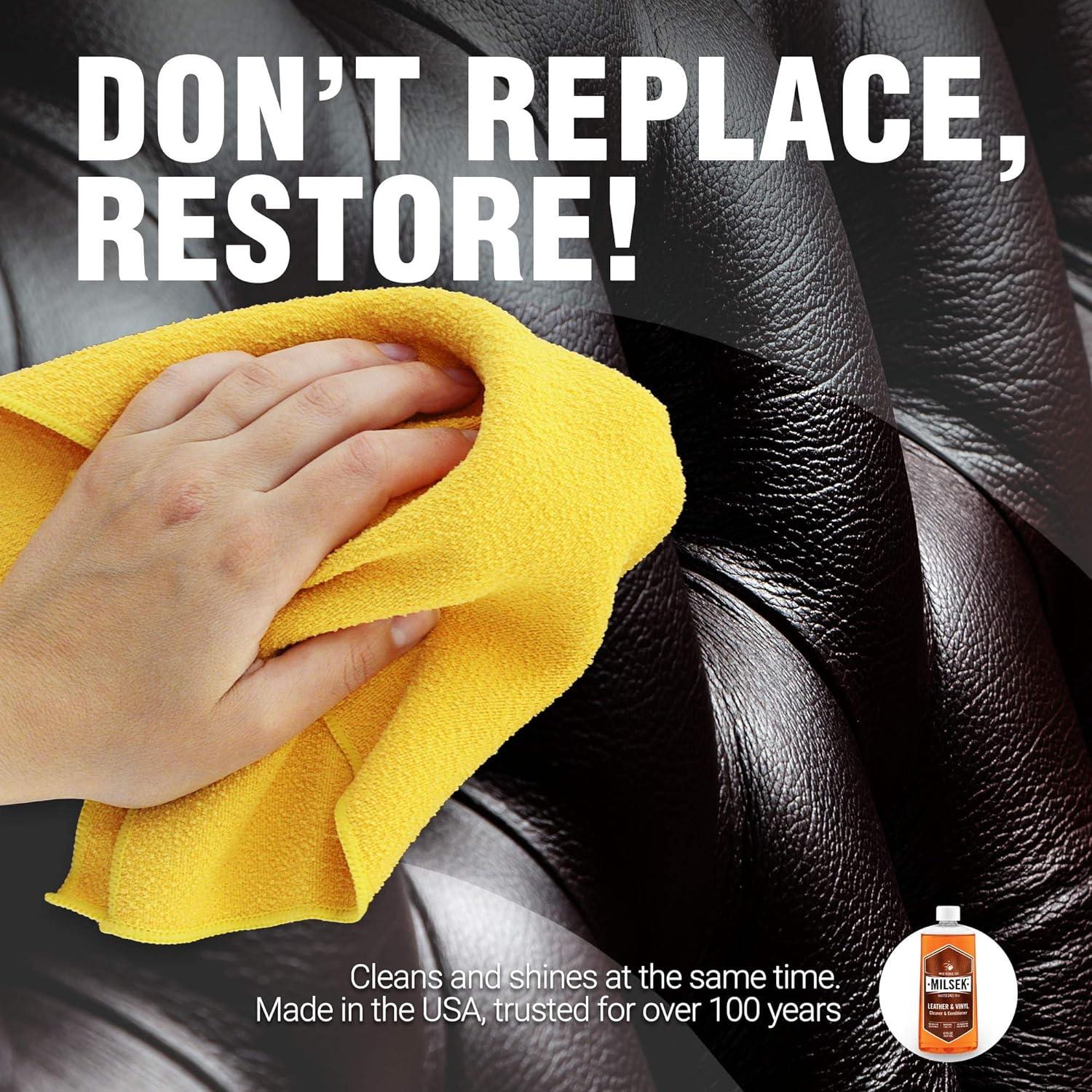 Milsek Leather & Vinyl Cleaner & Conditioner, 12-Ounce, 2 bottles with Microfiber Towel
