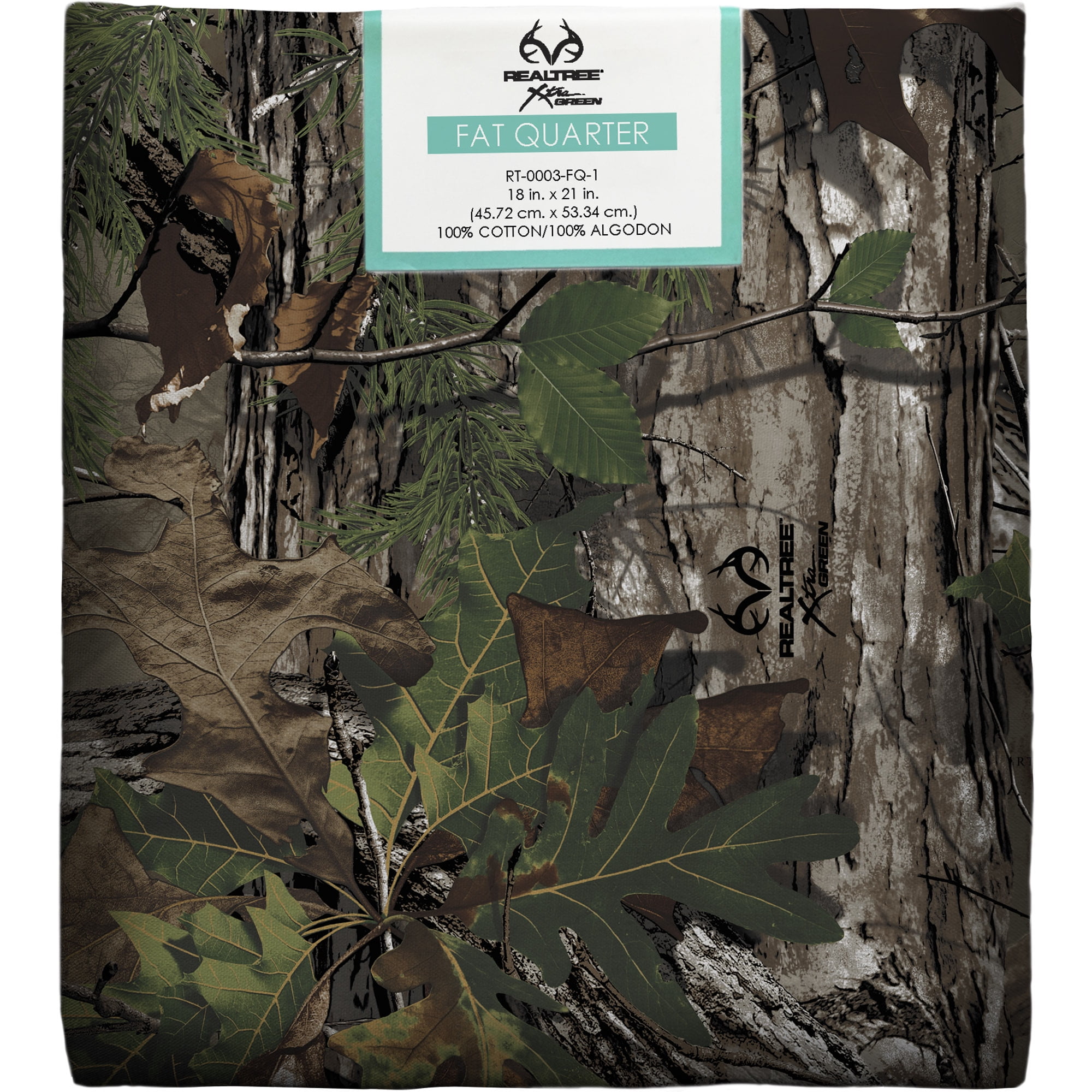 (4 pack) Real Tree 100% Cotton Camo, Green, 18" x 21" for Quilting & Sewing, 1 Each