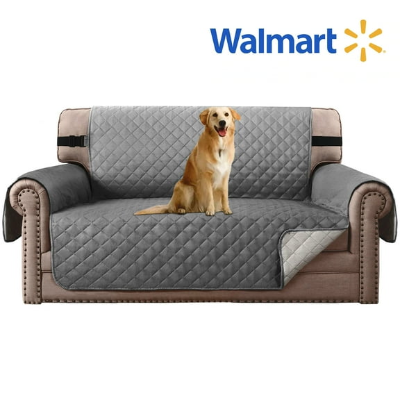 Rekopi Waterproof Couch Covers Non-Slip Sofa Cover with Elastic Straps Silicone Backing Washable Furniture Protector Slipcovers for Kids Pets Dogs Living (Gray, 46")