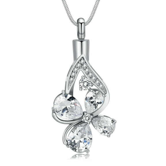Cremation Jewelry Memorial Urn Necklace for Ashes Lucky Four-Leaf Clover Design Stainless Steel Pendant Keepsake