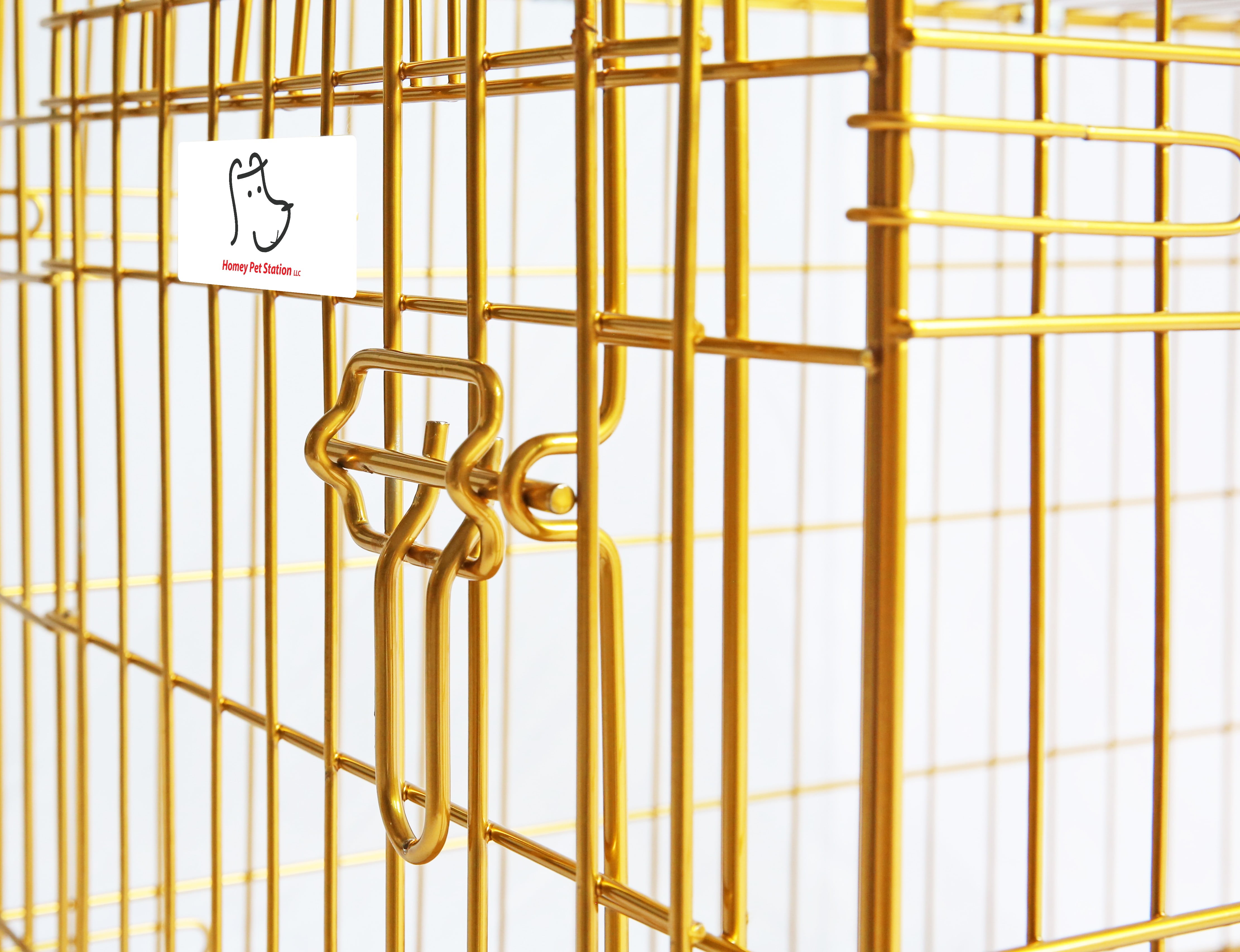 Homey Pet 30 Inch Medium Dog Crate, Copper Gold Wire Dog Cage Small, Collapsible Inside Dog Kennel Nano-Coated Metal Dog Crates with Pull-Out Floor Grid Tray, Double Doors Dual Locks, Portable Handle