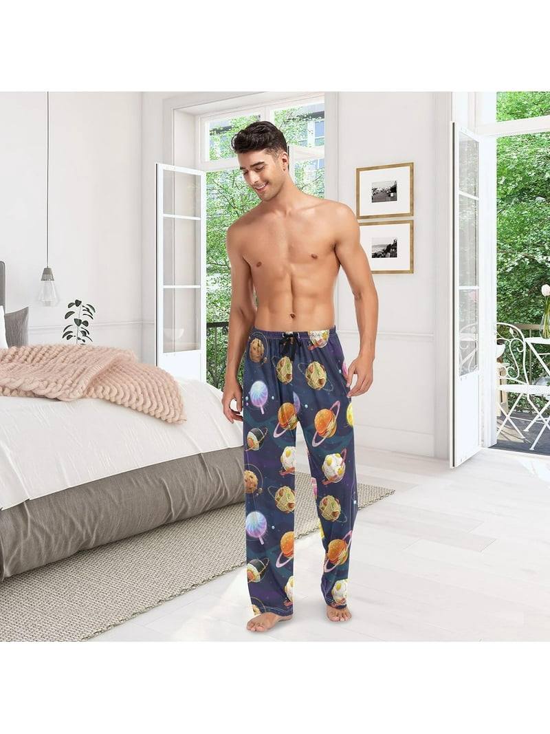 GZHJMY Men's Pajama Pants - Food Planet, Loose Thin PJs Lounge
