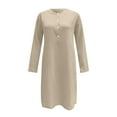 thumbnail image 4 of Summer Dress for Women Women'S Round Neck Knee-Length Linen Dress Boho Casual Loose Dress With Buttons Dresses Cotton Khaki 2Xl, 4 of 6