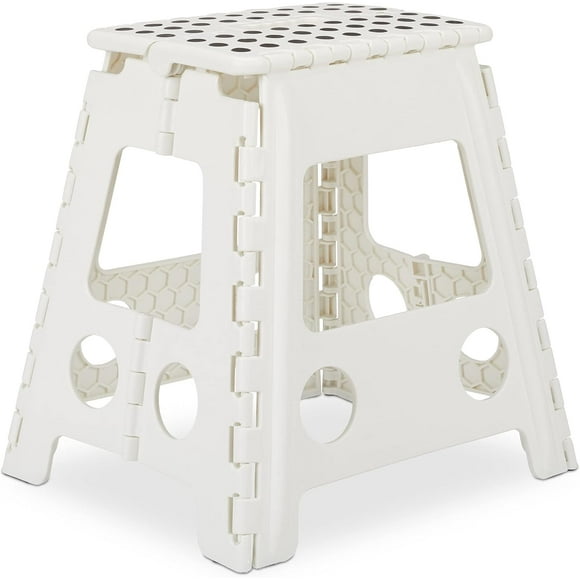 Safe Upgrade Foldable Stool for Bedroom, Compact Plastic Foldable Stool for Kitchen, Bathroom, White, 39.5 Cm (Height), Multipurpose Step Stool, Non-Slip Foldable Stool